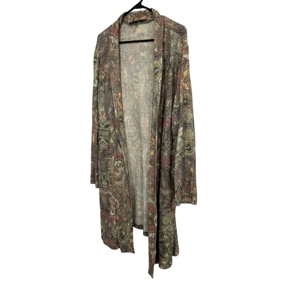 Vintage Robert Kitchen Womens Brown Paisley Open Front Long Cardigan SZ XXLarge - Picture 3 of 8